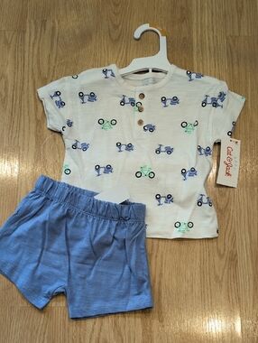 Cat & Jack White Tee and Light Blue Shorts with Bike Print